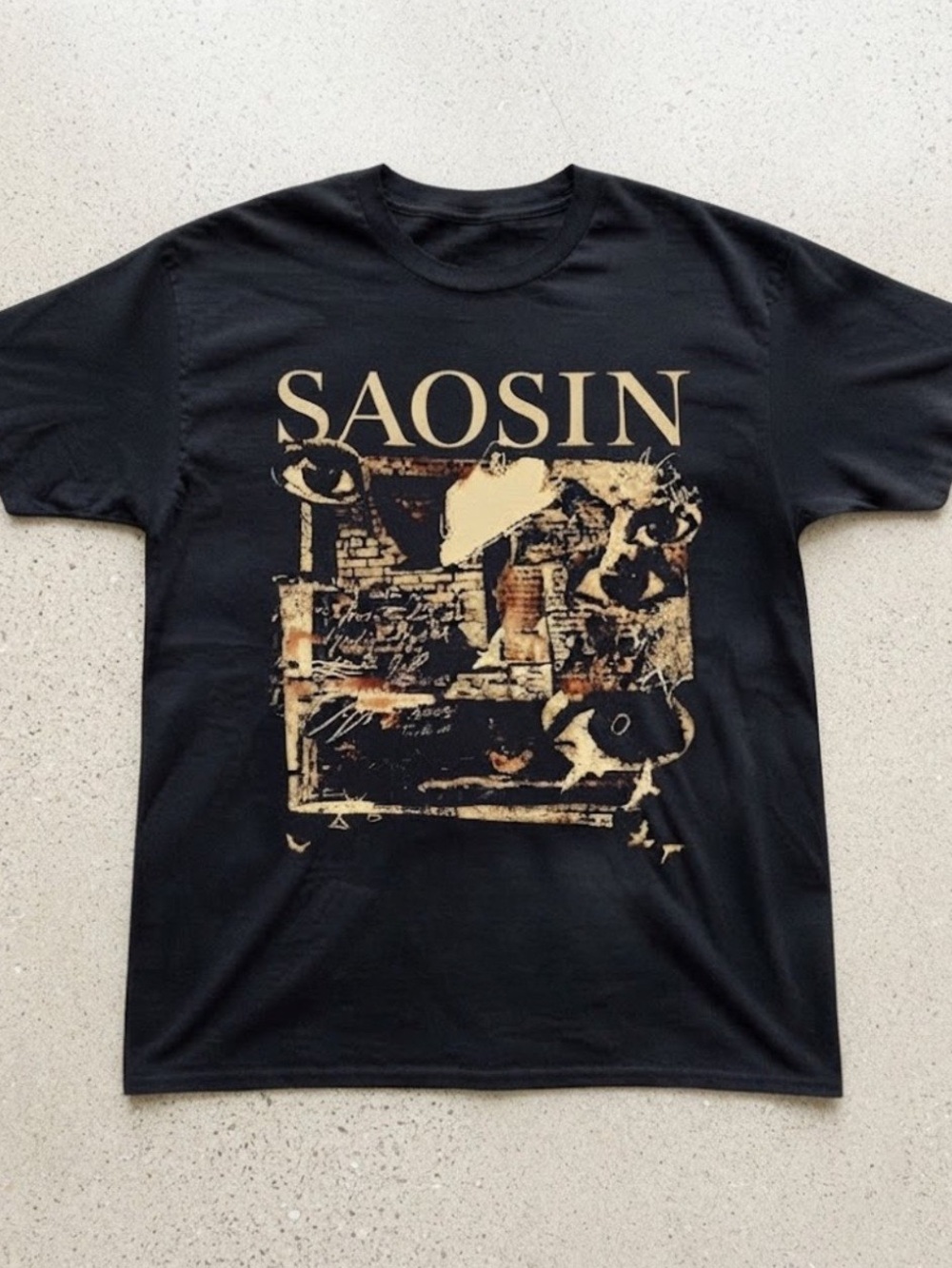 Gildan Black Saosin Graphic Tee with Beige Print